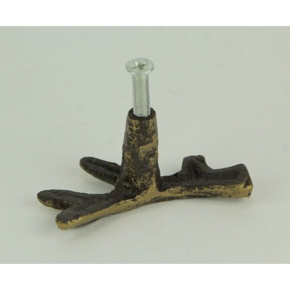 Bronze Finish Cast Iron Small Deer Antler Cabinet Handle Drawer Pull Set of 12 - Picture 3 of 8